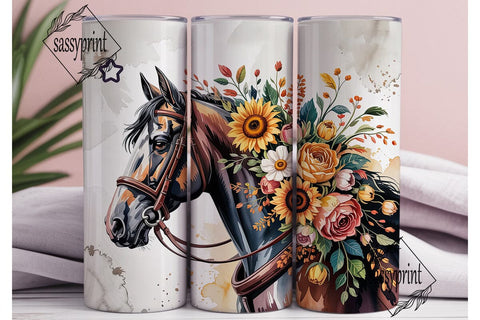 Horse & Autumn Floral 20oz Tumbler Wrap Sublimation sassyprint 