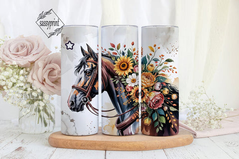 Horse & Autumn Floral 20oz Tumbler Wrap Sublimation sassyprint 