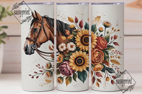 Horse & Autumn Floral 20oz Tumbler Wrap Sublimation sassyprint 