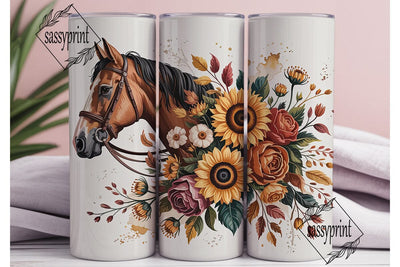 Horse & Autumn Floral 20oz Tumbler Wrap Sublimation sassyprint 