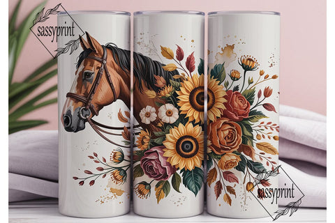 Horse & Autumn Floral 20oz Tumbler Wrap Sublimation sassyprint 