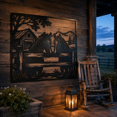 Horse Barn Laser SVG | Western Ranch DXF | Horse Fence Metal Art | Farmhouse Wall Decor | CNC Plasma Cut File SVG HappyDesignStudio 