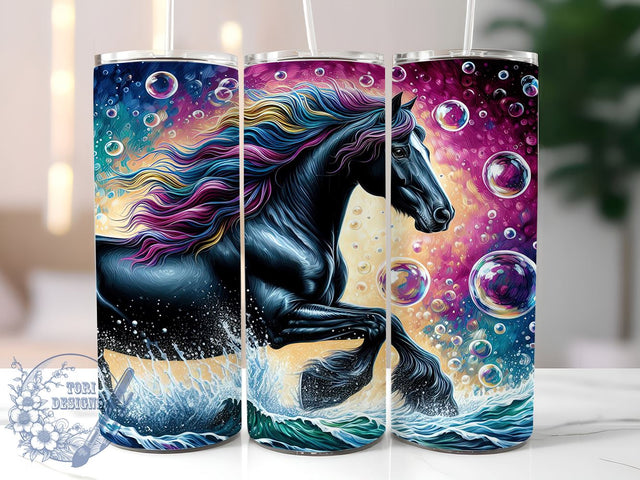 Horse Black 20oz Skinny Tumbler, Western Tumbler Png, Straight & Tapered Tumbler Wrap, Instant Digital Download Sublimation ToriDesigns 