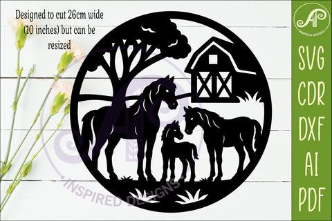 Horse Family on the farm scene wall sign, SVG file. SVG APInspireddesigns 