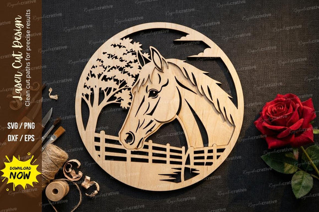 Horse Farm Scene Laser Cut, horse svg, horse farm svg SVG Regulrcrative 