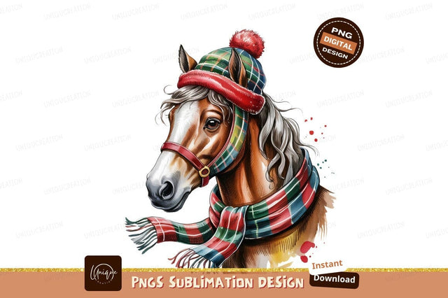 Horse Festive Portrait Winter Scarf Hat Sublimation Designangry 