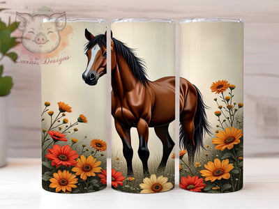 Horse Floral 20 oz Skinny Tumbler Sublimation Design, Straight & Tapered Tumbler Png, Brown Horse Tumbler Png, Digital Download PNG Sublimation Lara' s Designs 