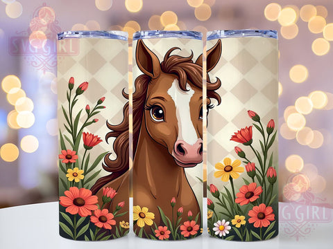 Horse Floral 20oz Tumbler Wrap Sublimation Design, Straight Tapered Tumbler Wrap, Baby Horse Tumbler Png, Instant Digital Download Sublimation SvggirlplusArt 