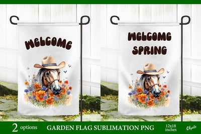 Horse Garden Flag PNG. Welcome Spring Garden Flag Sublimation Olga Terlyanskaya 