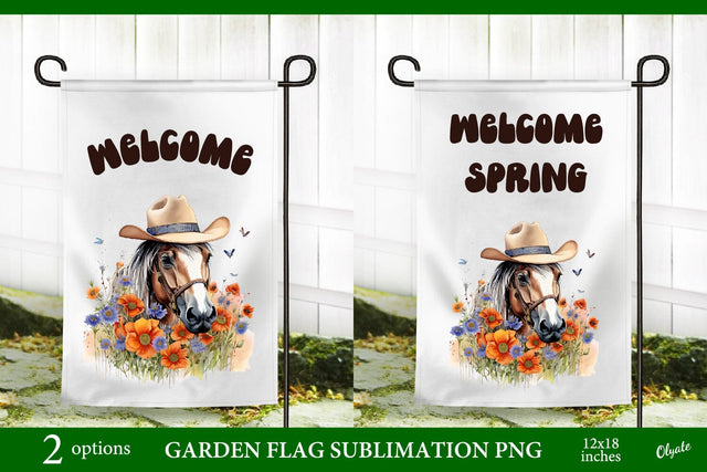 Horse Garden Flag PNG. Welcome Spring Garden Flag Sublimation Olga Terlyanskaya 