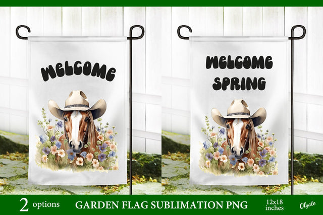 Horse Garden Flag Sublimation PNG.Welcome Garden Flag PNG Sublimation Olga Terlyanskaya 