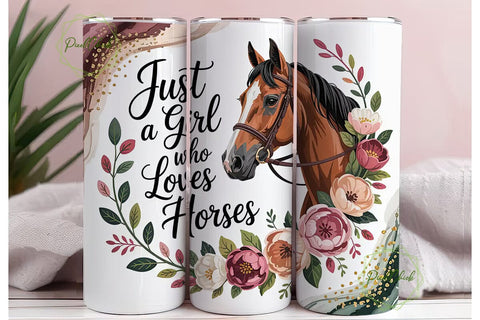Horse Girl Floral 20oz Tumbler Wrap Sublimation PixelChick 