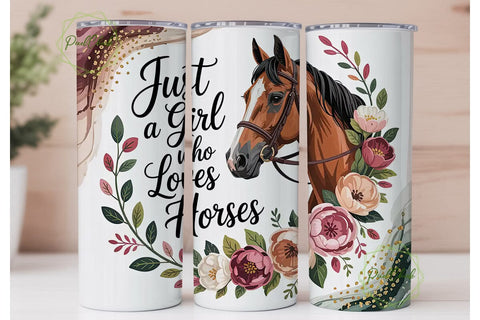 Horse Girl Floral 20oz Tumbler Wrap Sublimation PixelChick 