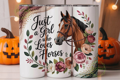 Horse Girl Floral 20oz Tumbler Wrap Sublimation PixelChick 