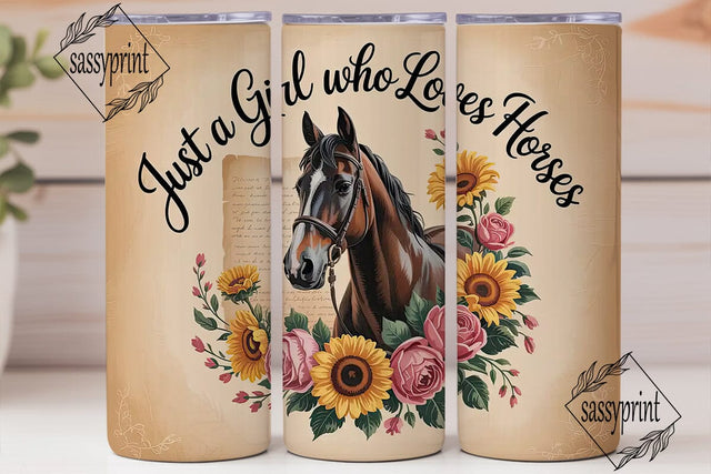 Horse Girl Floral 20oz Tumbler Wrap Sublimation sassyprint 