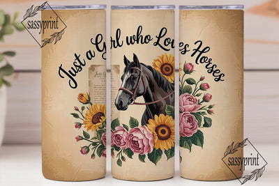 Horse Girl Floral 20oz Tumbler Wrap Sublimation sassyprint 