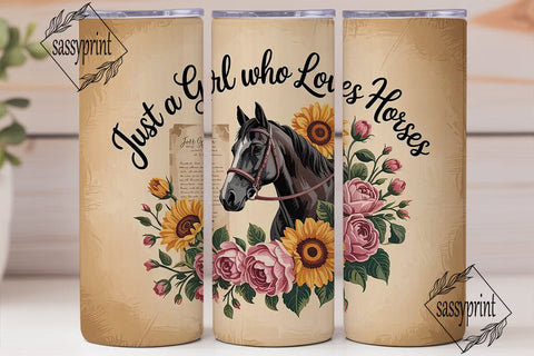 Horse Girl Floral 20oz Tumbler Wrap Sublimation sassyprint 