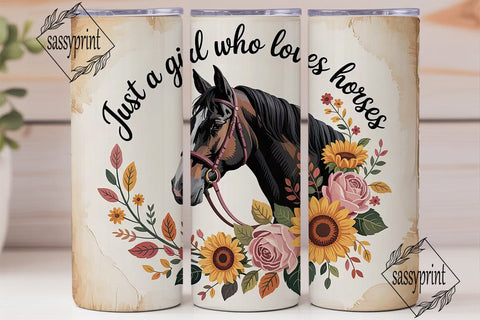 Horse Girl Floral 20oz Tumbler Wrap Sublimation sassyprint 