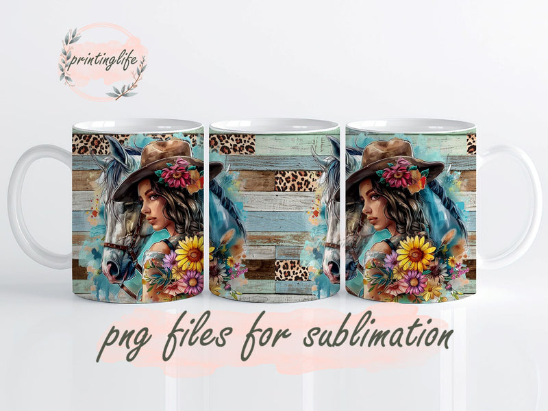 Horse Girl Mug Wrap Design, Instant Digital Design Download Mug Wrap Design, Mug Design PNG Sublimation PrintingLife 