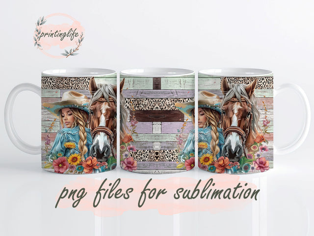 Horse Girl Mug Wrap Design, Instant Digital Design Download Mug Wrap Design, Mug Design PNG Sublimation PrintingLife 