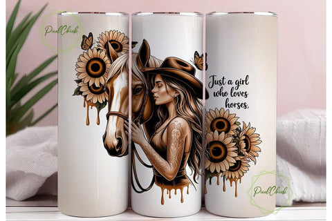 Horse Girl Sunflower 20oz Tumbler Wrap Sublimation PixelChick 