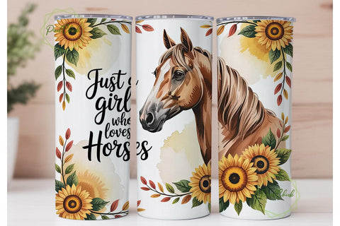 Horse Girl Sunflower 20oz Tumbler Wrap Sublimation PixelChick 