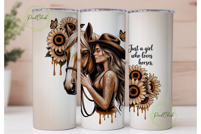 Horse Girl Sunflower 20oz Tumbler Wrap Sublimation PixelChick 