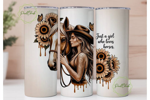 Horse Girl Sunflower 20oz Tumbler Wrap Sublimation PixelChick 