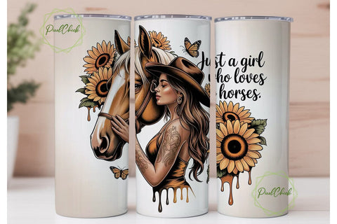 Horse Girl Sunflower 20oz Tumbler Wrap Sublimation PixelChick 