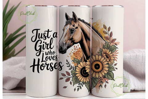 Horse Girl Sunflower 20oz Tumbler Wrap Sublimation PixelChick 