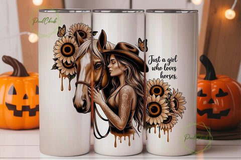 Horse Girl Sunflower 20oz Tumbler Wrap Sublimation PixelChick 
