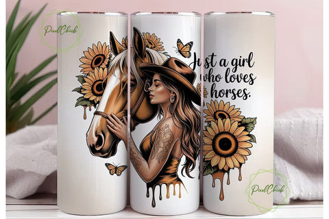Horse Girl Sunflower 20oz Tumbler Wrap Sublimation PixelChick 