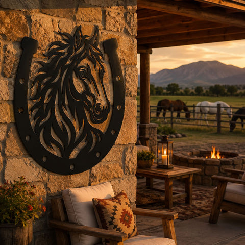 Horse Head Horseshoe Laser SVG | Horse Metal Wall Art DXF | CNC Plasma Cut File | Laser Cut Svg | Rustic Western Decor | Horse Portrait Svg SVG HappyDesignStudio 