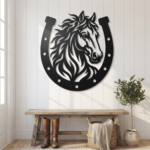 Horse Head Horseshoe Laser SVG | Horse Metal Wall Art DXF | CNC Plasma Cut File | Laser Cut Svg | Rustic Western Decor | Horse Portrait Svg SVG HappyDesignStudio 