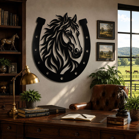Horse Head Horseshoe Laser SVG | Horse Metal Wall Art DXF | CNC Plasma Cut File | Laser Cut Svg | Rustic Western Decor | Horse Portrait Svg SVG HappyDesignStudio 