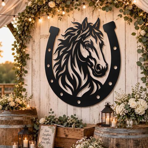 Horse Head Horseshoe Laser SVG | Horse Metal Wall Art DXF | CNC Plasma Cut File | Laser Cut Svg | Rustic Western Decor | Horse Portrait Svg SVG HappyDesignStudio 
