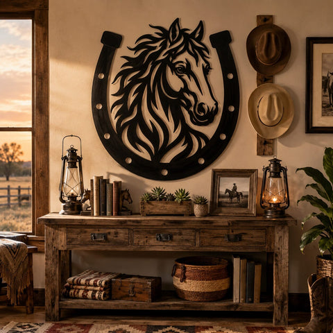Horse Head Horseshoe Laser SVG | Horse Metal Wall Art DXF | CNC Plasma Cut File | Laser Cut Svg | Rustic Western Decor | Horse Portrait Svg SVG HappyDesignStudio 