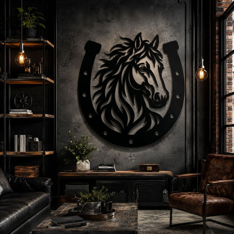 Horse Head Horseshoe Laser SVG | Horse Metal Wall Art DXF | CNC Plasma Cut File | Laser Cut Svg | Rustic Western Decor | Horse Portrait Svg SVG HappyDesignStudio 