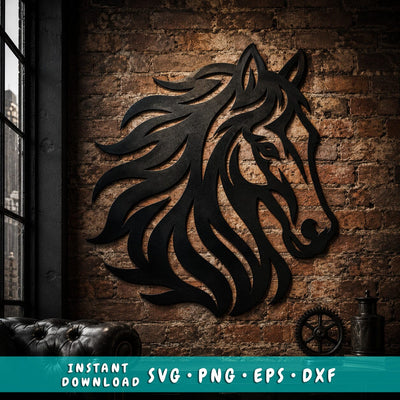 Horse Head Metal Wall Art SVG | CNC Plasma Cut File | Dxf Svg Eps Png | Western Horse Decor | Laser Cut Horse Silhouette SVG HappyDesignStudio 