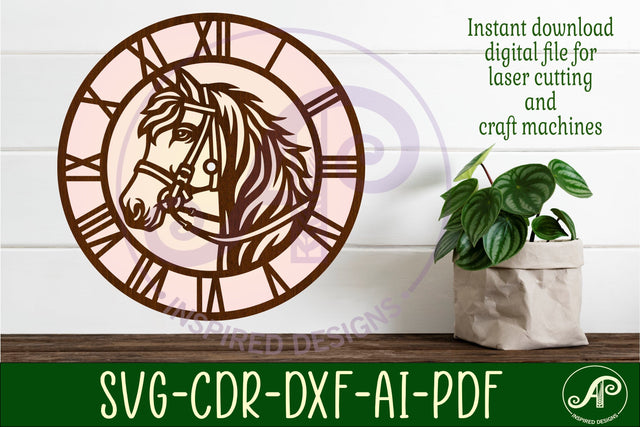 Horse head wall clock laser cut files SVG APInspireddesigns 