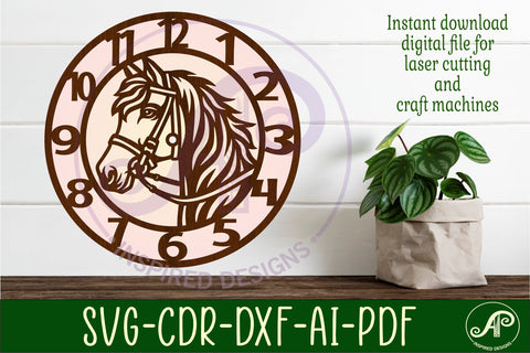 Horse head wall clock laser cut files SVG APInspireddesigns 