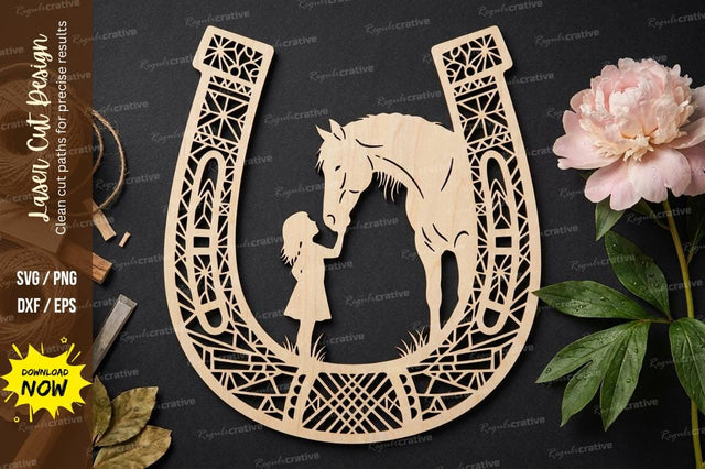 Horse Horseshoe Scene Laser Cut, horse svg, horseshoe svg, animal svg SVG Regulrcrative 