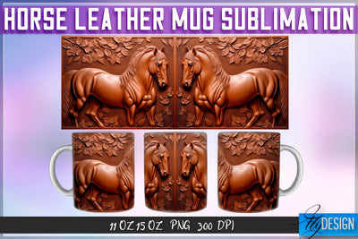 Horse Leather Mug Sublimation | 11 oz 15 oz Mug | PNG File Sublimation Fly Design 