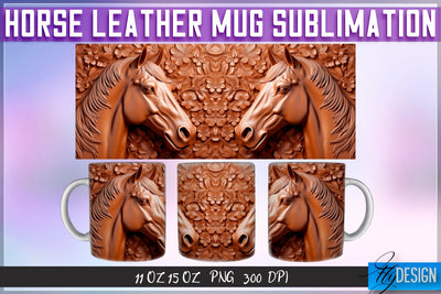 Horse Leather Mug Sublimation | 11 oz 15 oz Mug | PNG File Sublimation Fly Design 