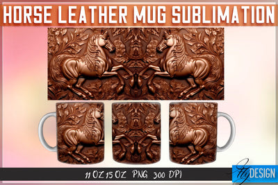 Horse Leather Mug Sublimation | 11 oz 15 oz Mug | PNG File Sublimation Fly Design 