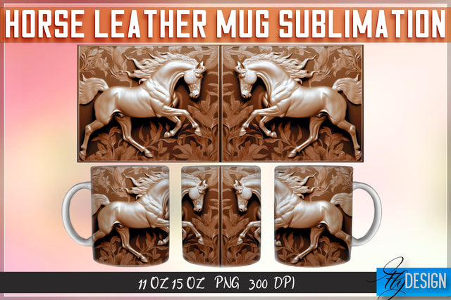 Horse Leather Mug Sublimation | 11 oz 15 oz Mug | PNG File Sublimation Fly Design 