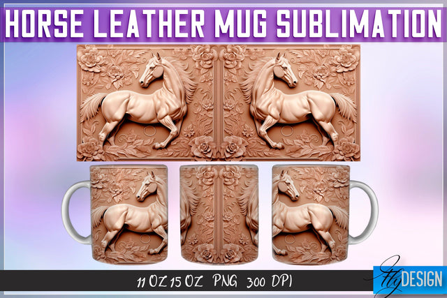 Horse Leather Mug Sublimation | 11 oz 15 oz Mug | PNG File Sublimation Fly Design 