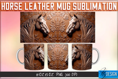 Horse Leather Mug Sublimation | 11 oz 15 oz Mug | PNG File Sublimation Fly Design 