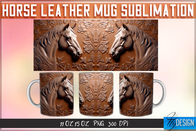 Horse Leather Mug Sublimation | 11 oz 15 oz Mug | PNG File Sublimation Fly Design 