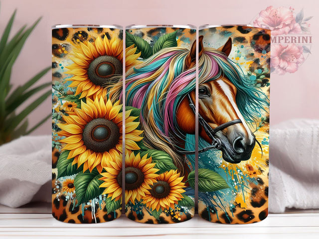 Horse Leopard Western 20oz Tumbler Wrap PNG, Sunflower Horse Tumbler Png, Straight & Tapered Tumbler Wrap, Instant Digital Download Sublimation Li Zamperini 
